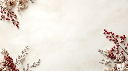 Festive Floral Arrangement With Red Berries And Cream Flowers