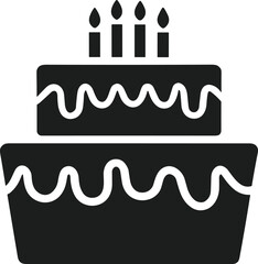 Two-Tier Birthday Cake Silhouette with Candles Vector Illustration