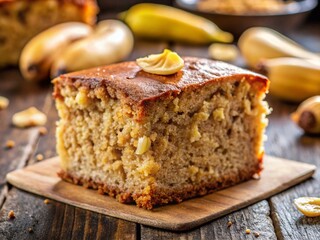 Delicious Homemade Banana Cake Slice, Soft Fluffy Texture, Close-Up Product Photography