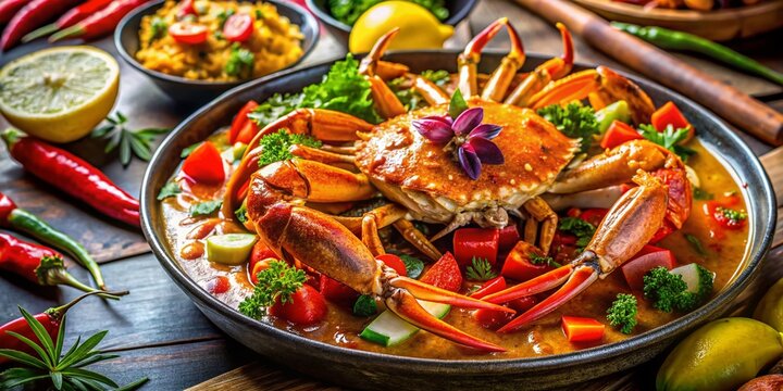 Delicious Jaiba Crab Dish with Copy Space - Seafood Restaurant Menu Stock Photo