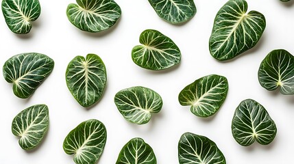 Green Leaves Arranged In A Pattern On White Background