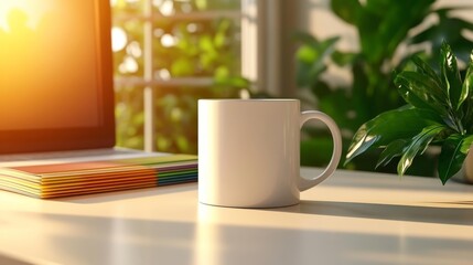 Color swatch book on a designer's workspace with a coffee mug. Generative AI