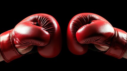 A shot of boxing gloves on a trainer hands demonstrating techniques.