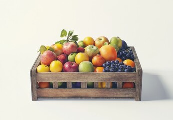 Fresh Fruit Basket Displaying a Variety of Vibrant Fruits in a Rustic Wooden Crate Perfect for Healthy Eating, Cooking, and Seasonal Recipes