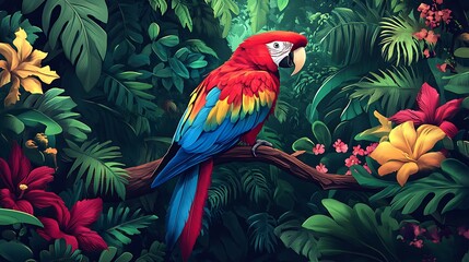 Fototapeta premium Colorful parrot with green nature