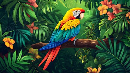Fototapeta premium Colorful parrot with green nature