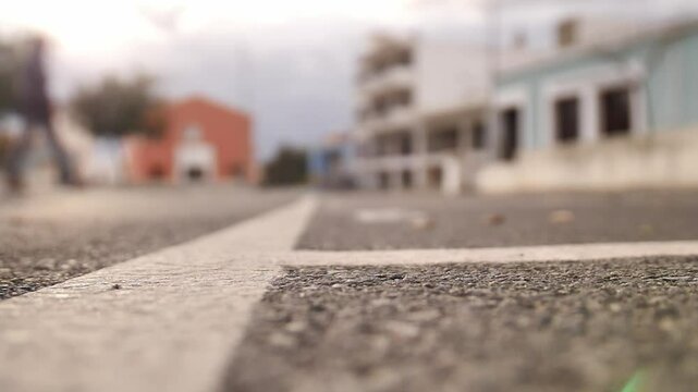 Low angle view of colonial street buildings with blurred background, perfect for urban development presentations, architectural portfolios, tourism materials, real estate promotions, cultural heritage