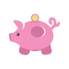 Piggy bank with coin vector illustration. Icon saving or accumulation of money, investment. Icon piggy bank in a flat style, isolated from the background. The concept of banking or business services.
