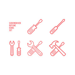 Slotted common blade screwdriver flat vector icons set for apps and websites.