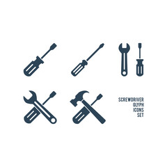 Slotted common blade screwdriver flat vector icons set for apps and websites.