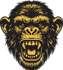 Intense Chimpanzee Face with a Fearsome and Angry Expression
