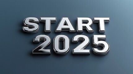 Stylish Chrome Text Displaying the Phrase "Start 2025" on a Subtle Gradient Background Ideal for New Year Inspiration and Business Planning Graphics