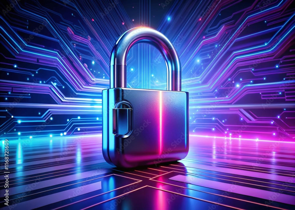 Poster digital security: cyber lock icon on left with copy space for text