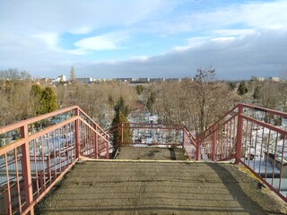 View from above of the rural cemetery in winter.