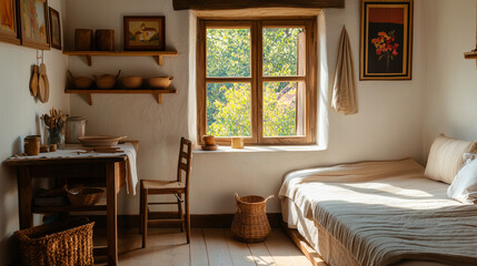 Fototapeta premium Humble Village Room with Simple Decor and Natural Light