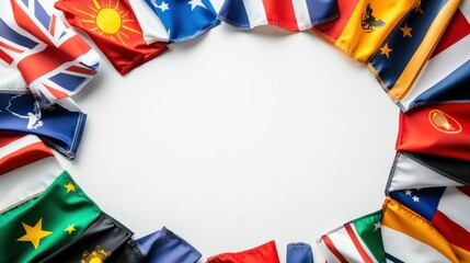 World flags circle frame on white background.