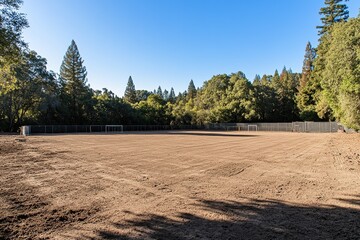 Serene Soccer Field Amidst Lush Green Forest