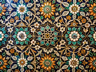 Low Light Arabic Tile Fresco with White & Black Flowers