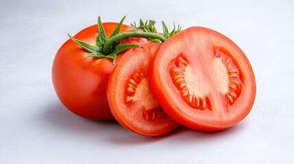 Fresh tomato sliced, showcasing vibrant color and texture.