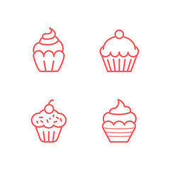 Cupcake icons set on white and black background. Small cake designed to serve one person.