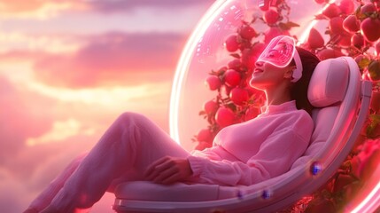 Futuristic Orchard Dome with Digital Holograms. Generative AI