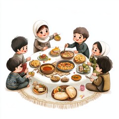 A  child Sharing Iftar with Friends 
