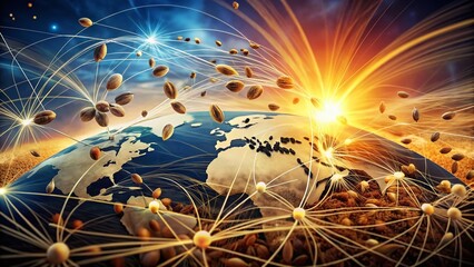 Double Exposure: Seeds & Network - Spreading Growth Concept