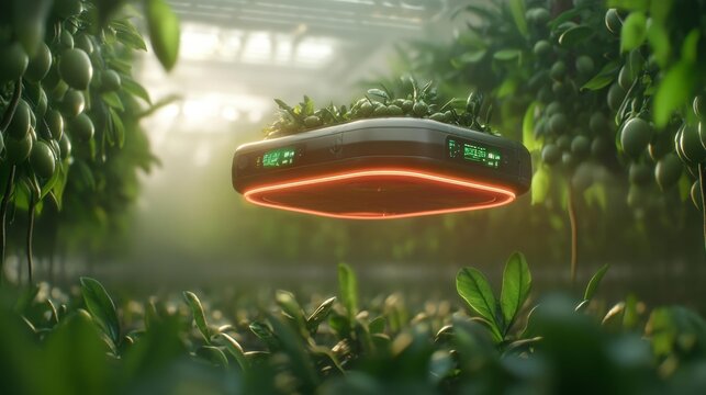 Futuristic Smart Olive Grove with Digital Harvest Technology. Generative AI