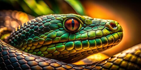 Obraz premium Low Light Snake Photography: Mysterious Reptile in Dark Forest