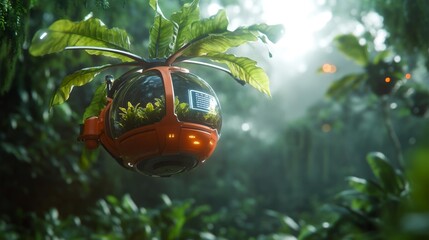 Futuristic Smart Orchard Hover Sphere with Digital Cultivator. Generative AI