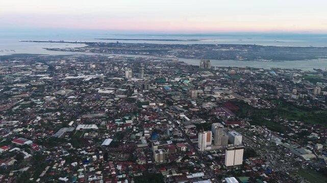 Mandaue city Lapu City and Mactan-Cebu International Airport, drone view, Cebu Philippines