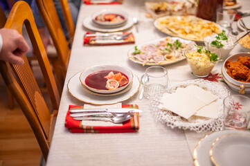 Christmas diner, selective focus Polish culture set table, food backgrounds, selective focus, isolated image