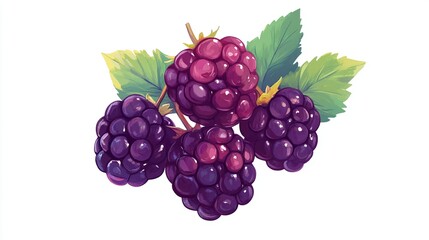 Fototapeta premium Plump blackberries in a bunch, displayed on white background for natural vibes