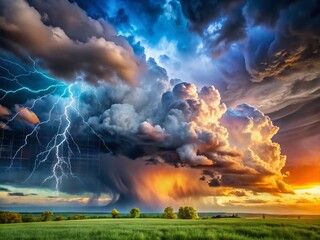 Dramatic Storm Clouds Panoramic Aerial View: Meteorology Forecast Background