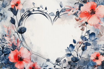 Elegant wedding invitation card background vector. Minimal hand painted watercolor botanical flowers texture template background. Design for wedding, vip cover, poster, rsvp moderncard.Valentine's Day