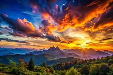 Dramatic Twilight Panorama: Silhouette Mountains at Sunset