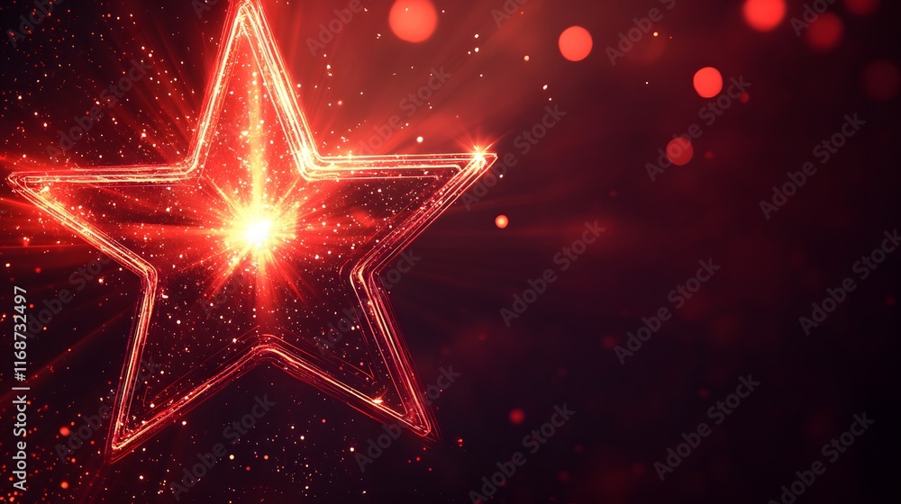 Aufkleber glowing red star with sparkles abstract background