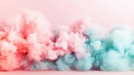 Fototapeta premium Dreamy pastel clouds swirl in soft pink and blue hues, creating a serene and ethereal atmosphere.