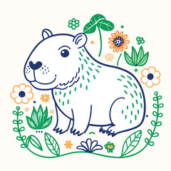 Naklejka premium hand drawn bear with leaves and flowers in vector illustration