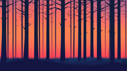 Illustration of silhouette dry season pine forest
