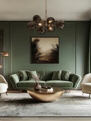 Elegant Living Room Interior Design with Green Sofa
