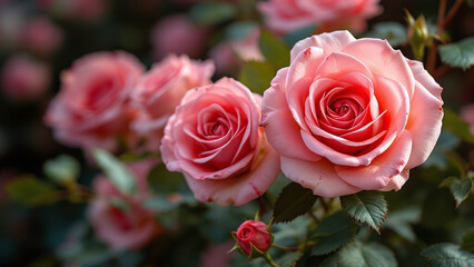Beautiful Pink Roses in Bloom with a Romantic Feel