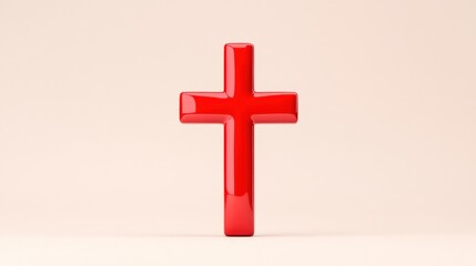 Obraz premium A glossy red cross on a soft background, symbolizing faith.
