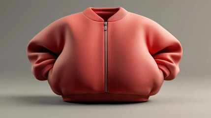 A stylized coral zip-up sweatshirt with exaggerated puffy sleeves, showcasing modern fashion design.