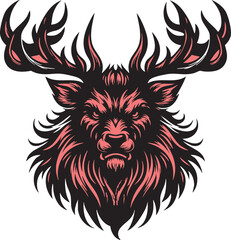 Ferocious Deer Head Illustration with Intense Angry Expression
