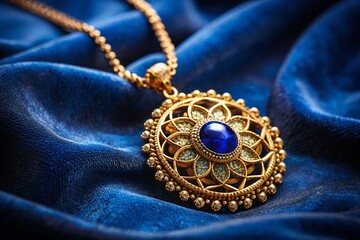 Fototapeta premium Elegant Gold Necklace on Velvet, Close-up Jewelry Photography