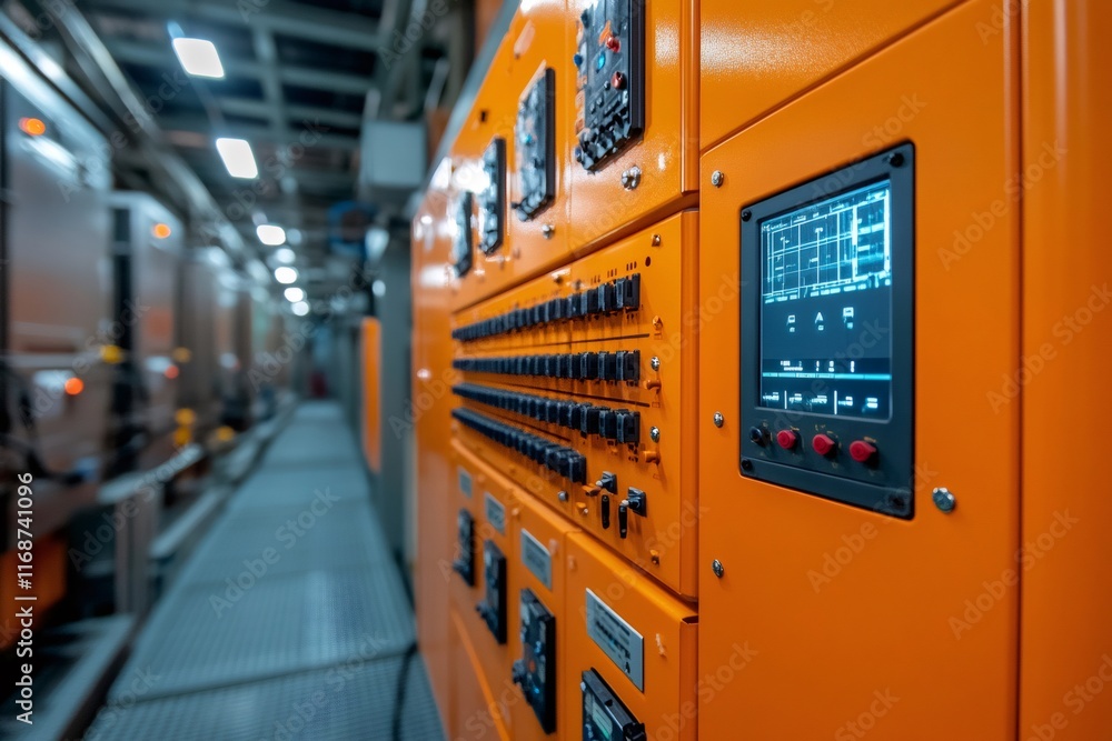 Aufkleber orange electrical control panel displaying data in industrial setting