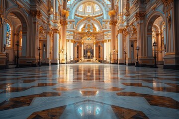 Obraz premium Sunlight reflecting on marble floor in empty cathedral