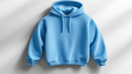 A light blue hoodie displayed against a soft, neutral background.