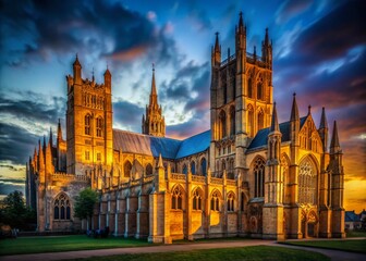 Fototapeta premium Ely Cathedral Cambridgeshire England Night Photography - Gothic Architecture Illuminated